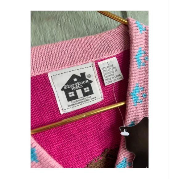 NWT Vintage Stonybrook Knits Cat Cardigan Whimsical Pink Kitten Sweater | Size L - Picture 6 of 7